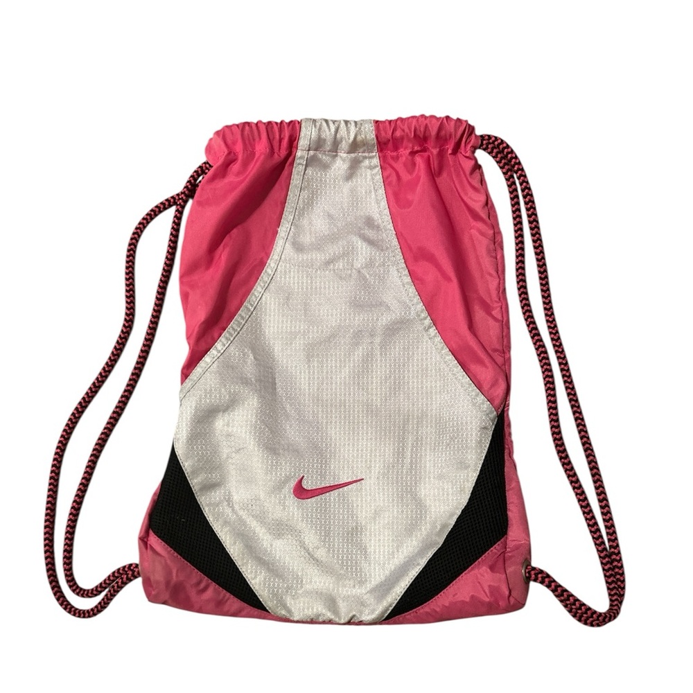 Nike Pink and Silver Backpack with Drawstring Closure